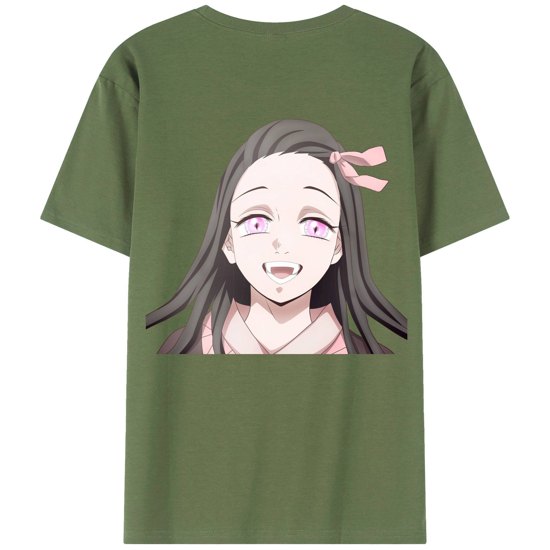 （画像用） 鬼滅の刃（きめつのやいば）竈門 禰󠄀豆子／かまど ねずこ Kamado Nezuko 綿100％ メンズ半袖Tシャツ（バックプリント） 通気性